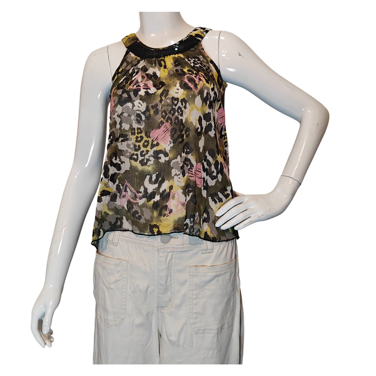 Leopard Print Sequin Halter Tank