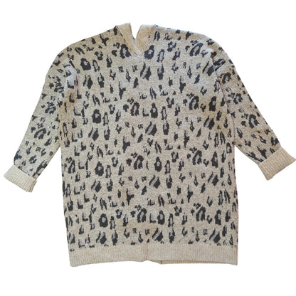 Beige and Gray Open Front Cardigan Sweater