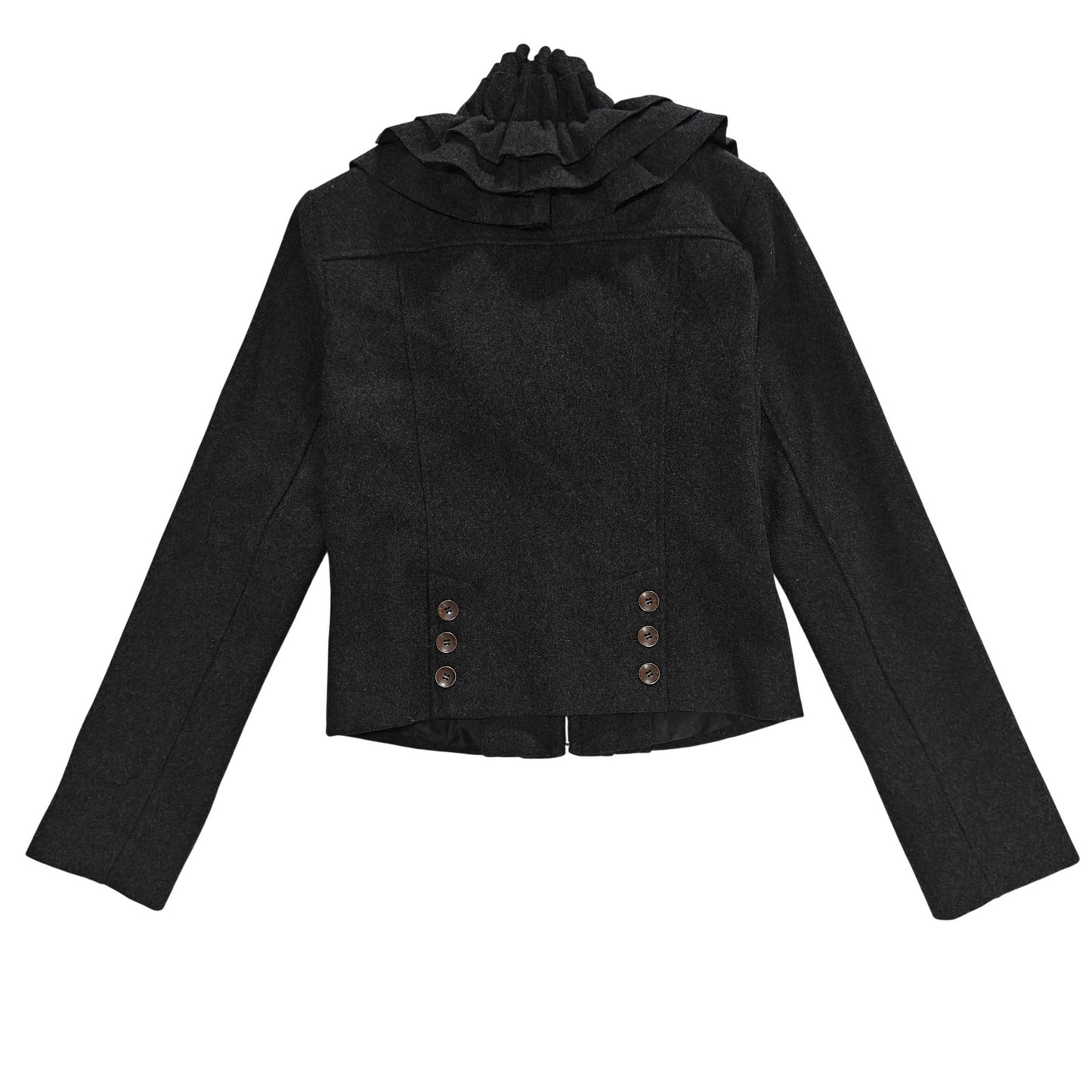 Charcoal Wool Blend Ruffle Collar Jacket