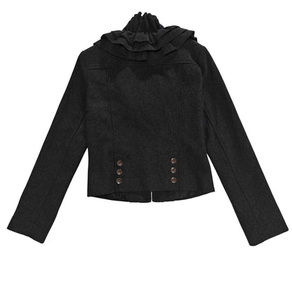 Charcoal Wool Blend Ruffle Collar Jacket