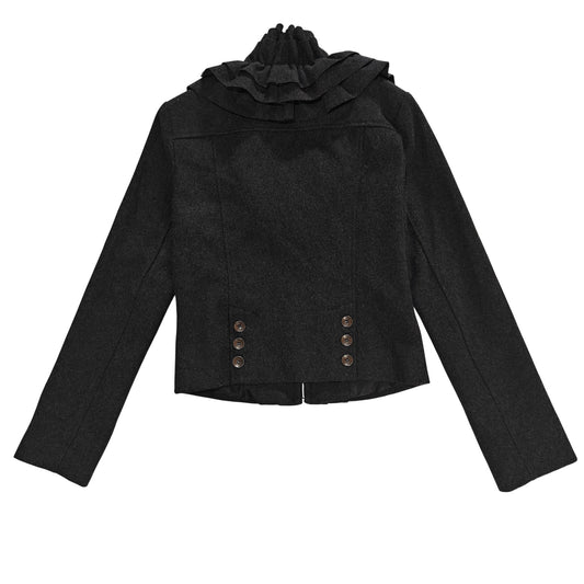 Charcoal Wool Blend Ruffle Collar Jacket