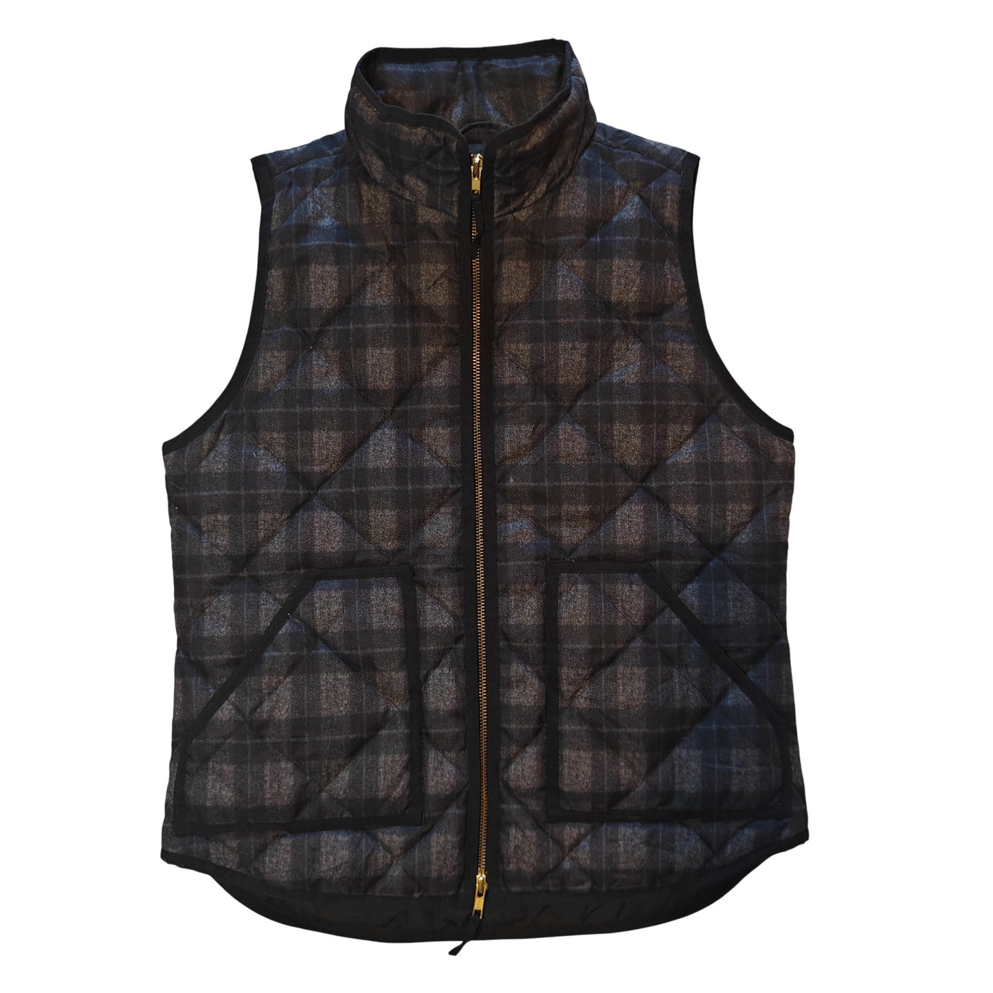 Navy Quilted Plaid Puffer Vest
