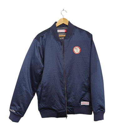 Team USA Navy Olympic Satin Bomber Jacket