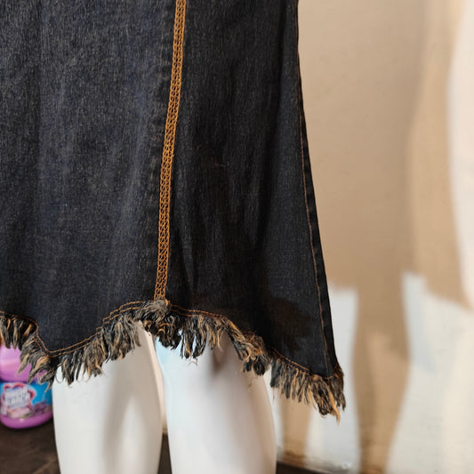 Denim Midi Skirt with Raw Hem