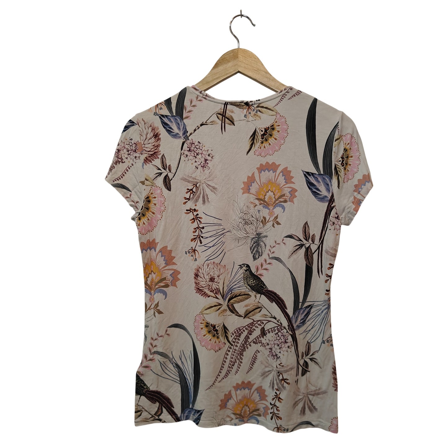 Floral Bird Print Short Sleeve Tee Top