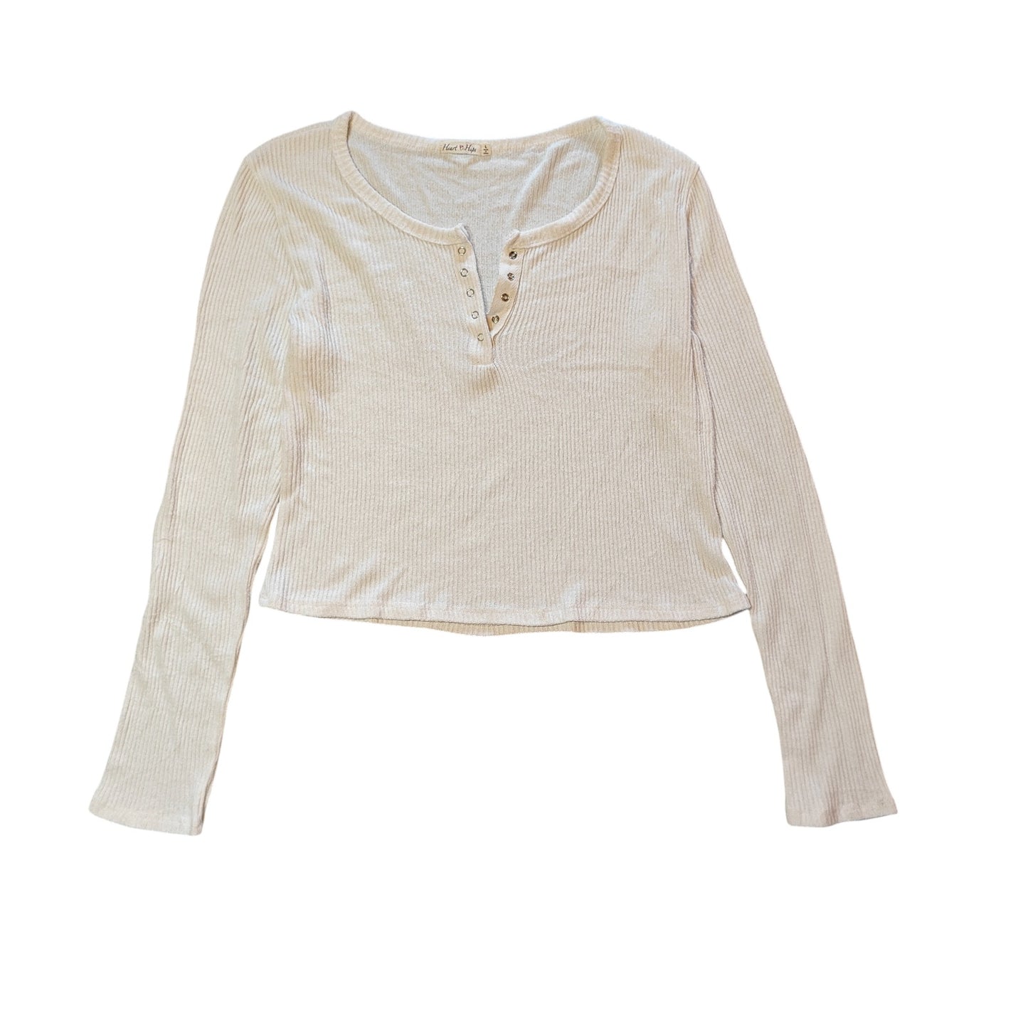 Cream Ribbed Snap Henley