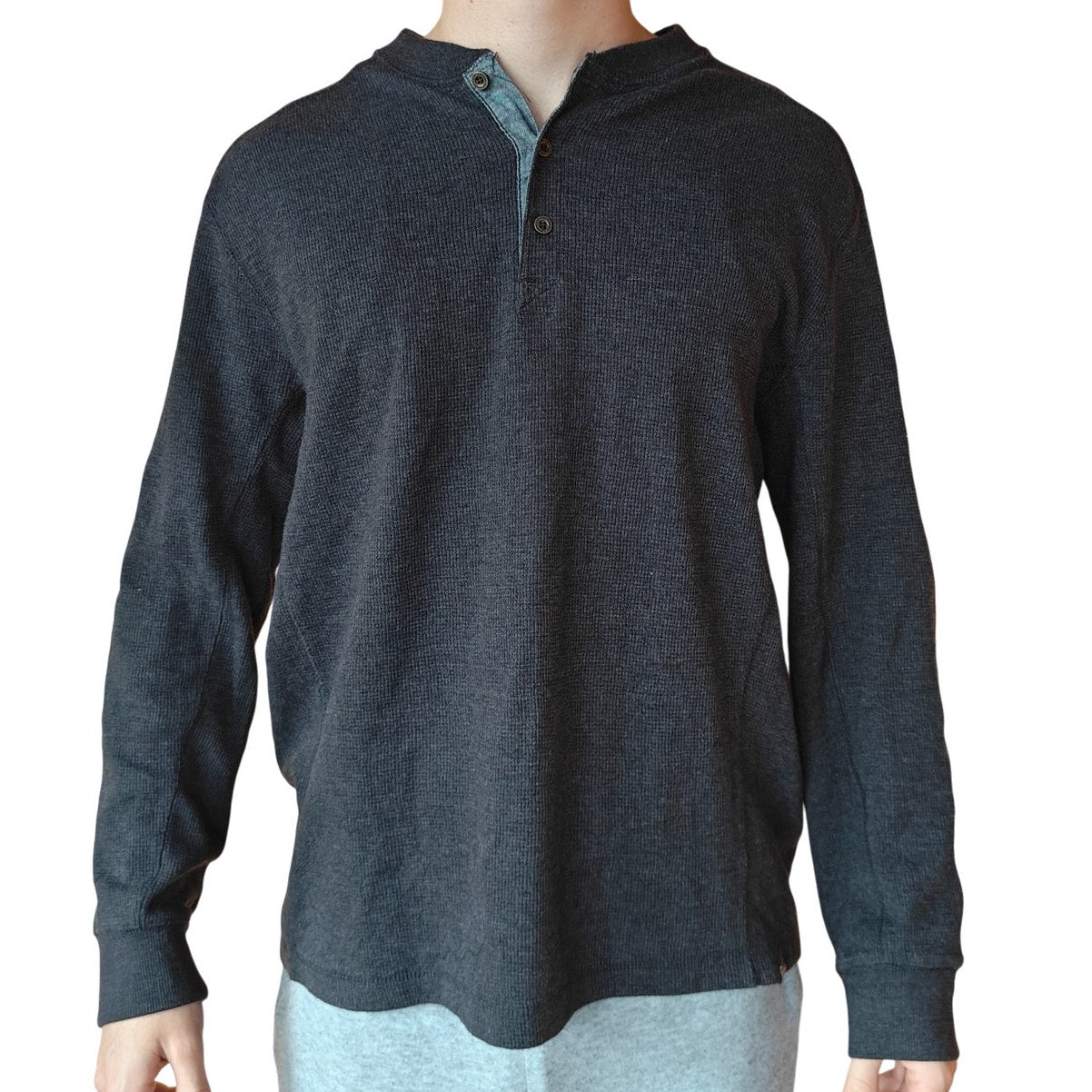 Gray Waffle Knit Long-Sleeve Henley