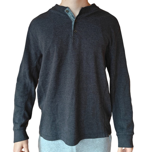 Gray Waffle Knit Long-Sleeve Henley