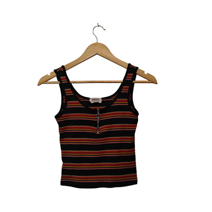 Striped Ribbed Zip Front Tank Top