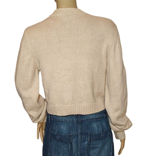 Beige Cropped Crew Neck Sweater