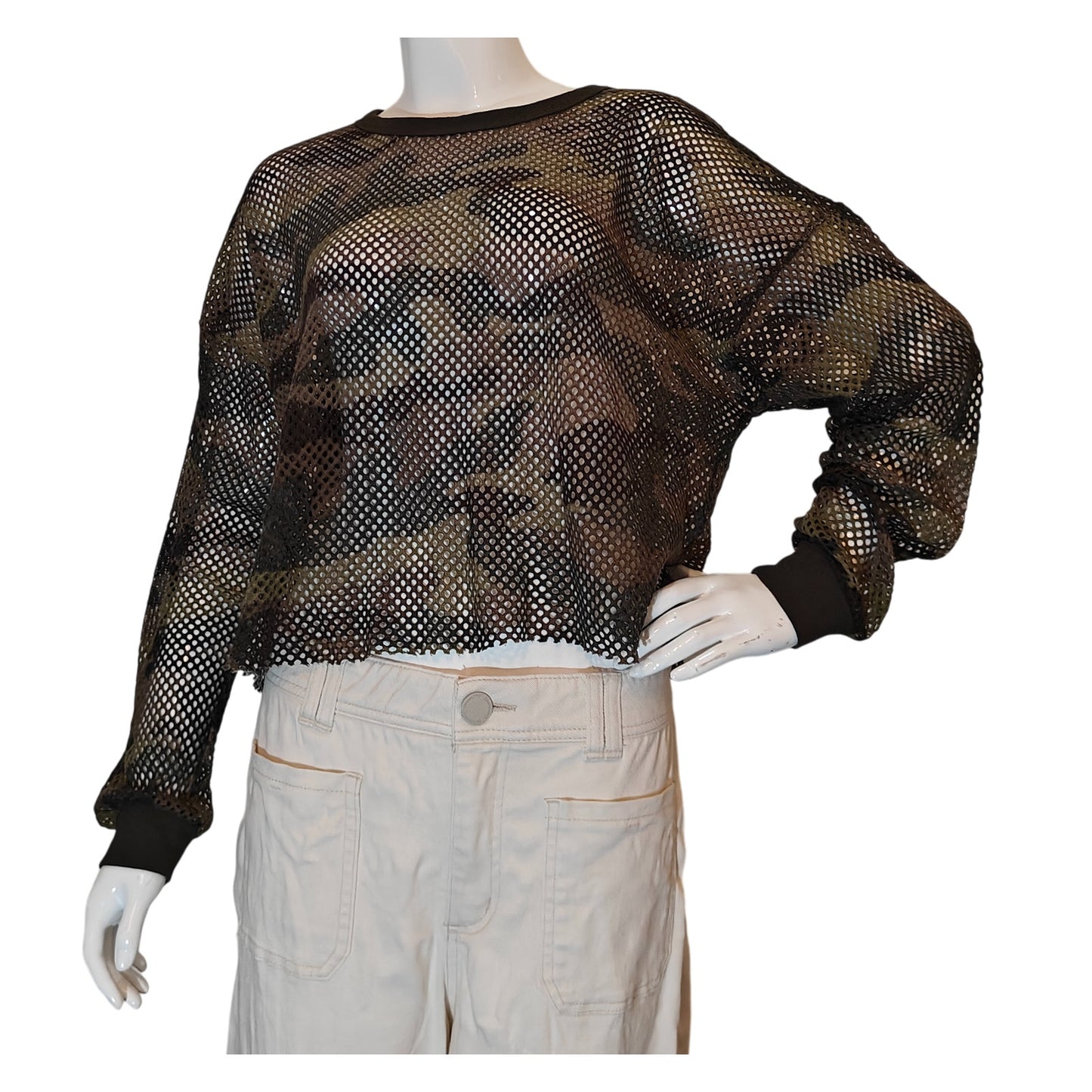 Camo Fishnet Mesh Cropped Top