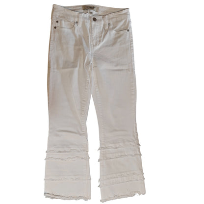 White Cropped Raw Hem Jeans