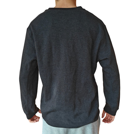 Gray Waffle Knit Long-Sleeve Henley