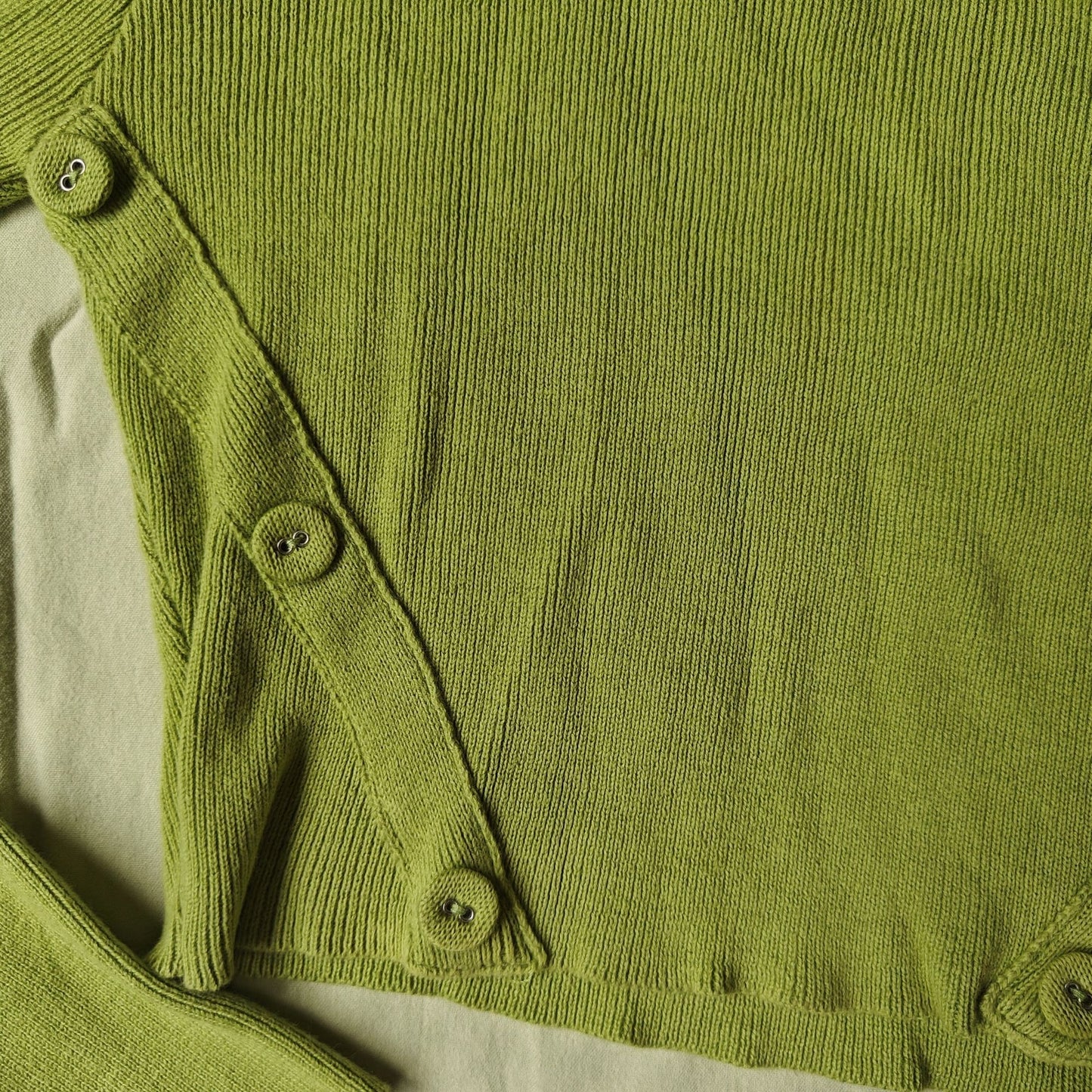 Green Ribbed Button-Detail Sweater