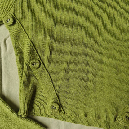 Green Ribbed Button-Detail Sweater
