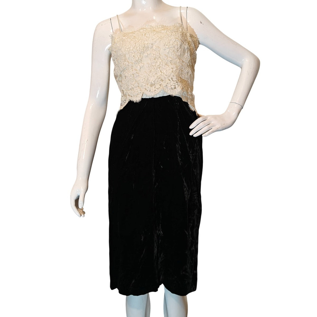 Vintage Black Velvet and Lace Dress with Bolero Jacket