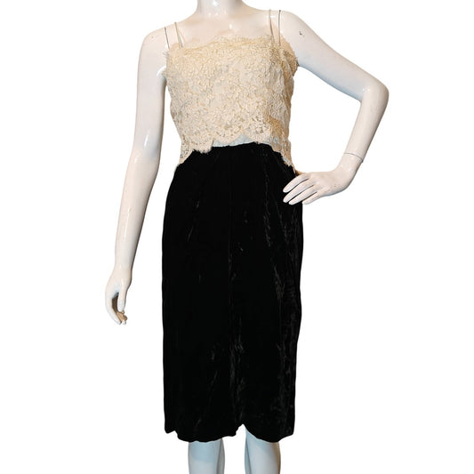 Vintage Black Velvet and Lace Dress with Bolero Jacket
