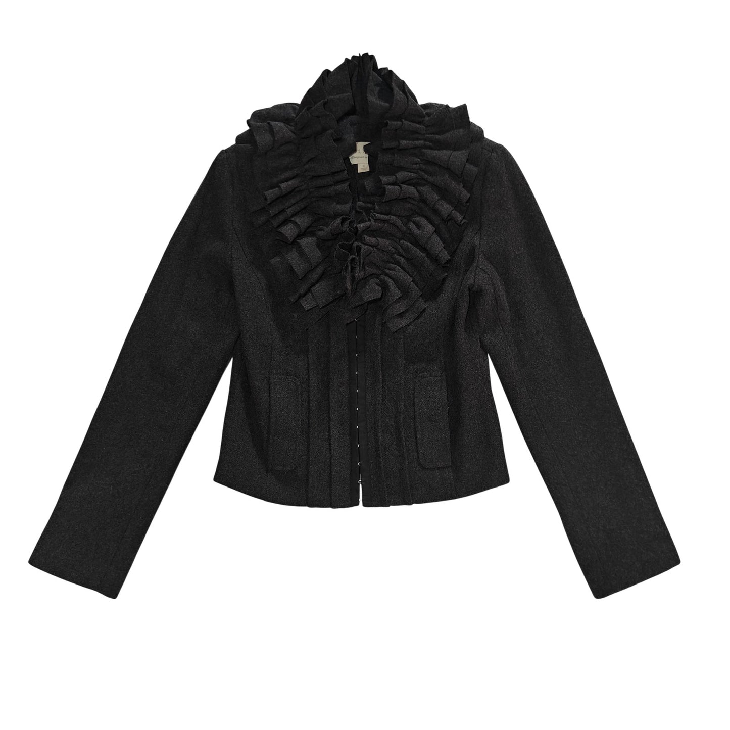 Charcoal Wool Blend Ruffle Collar Jacket