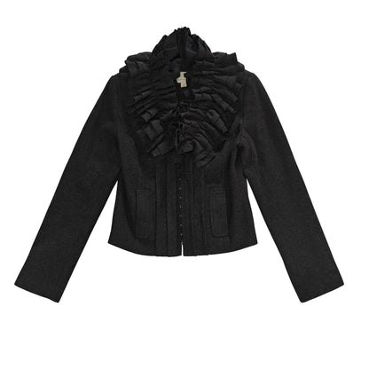 Charcoal Wool Blend Ruffle Collar Jacket