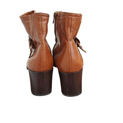 Brown Leather Ankle Boots With Block Heel