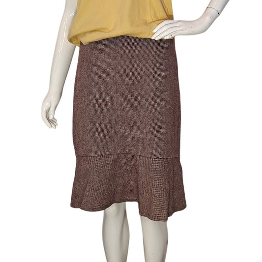 Wool Blend Pencil Skirt with Ruffle Hem
