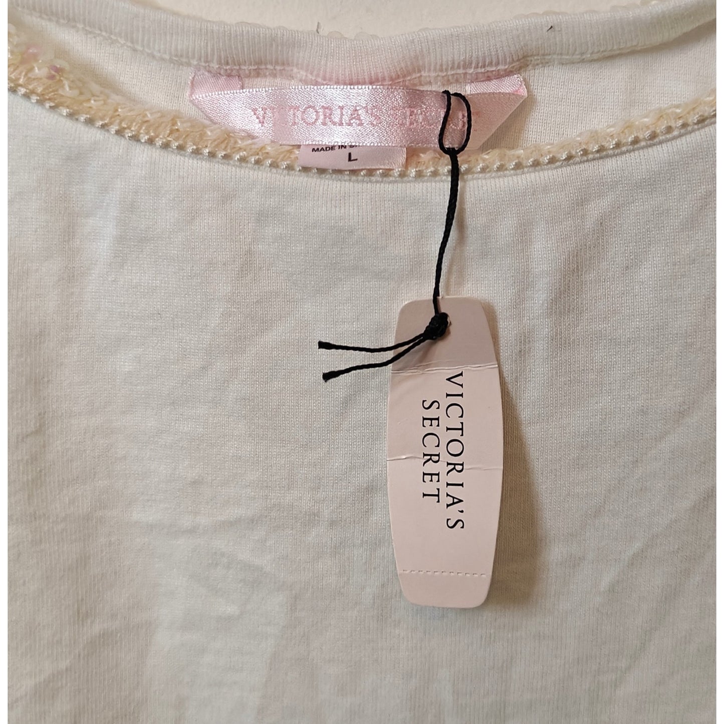White Sequin Trim Tank Top