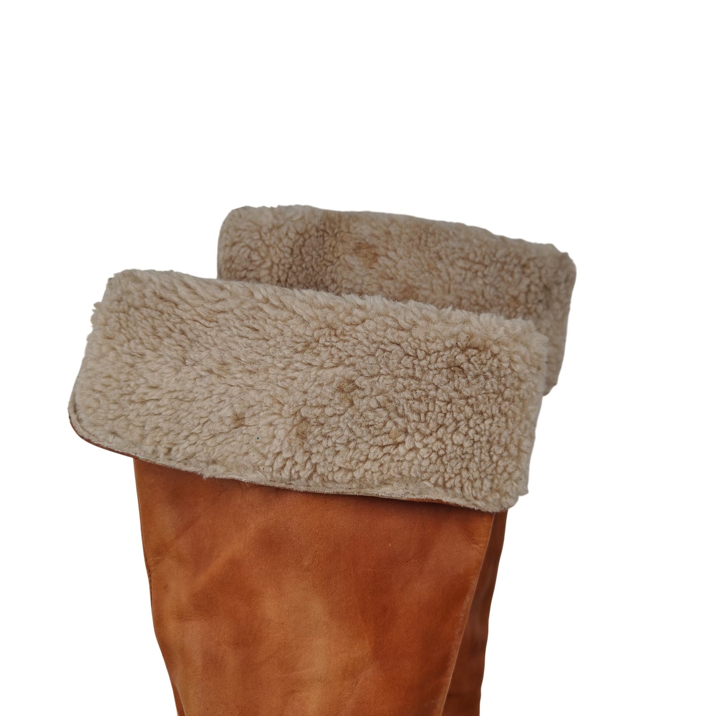 Tan Leather Riding Boots With Sherpa Cuff