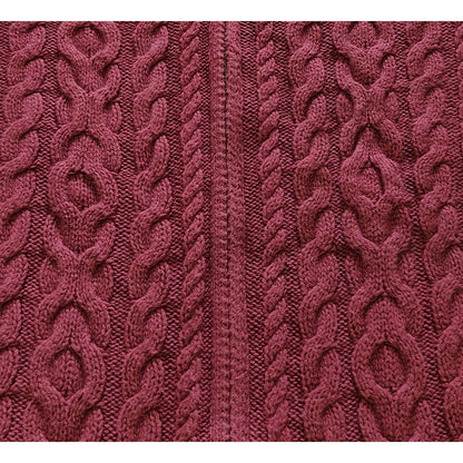 Burgundy Cotton Cable Knit Zip Sweater