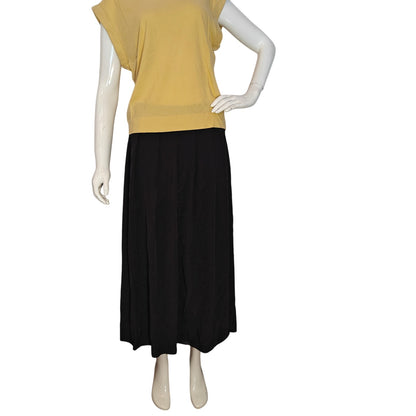 Black Silk Pleated Midi Skirt