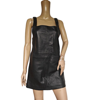 Black Leather Dress with Front Pockets