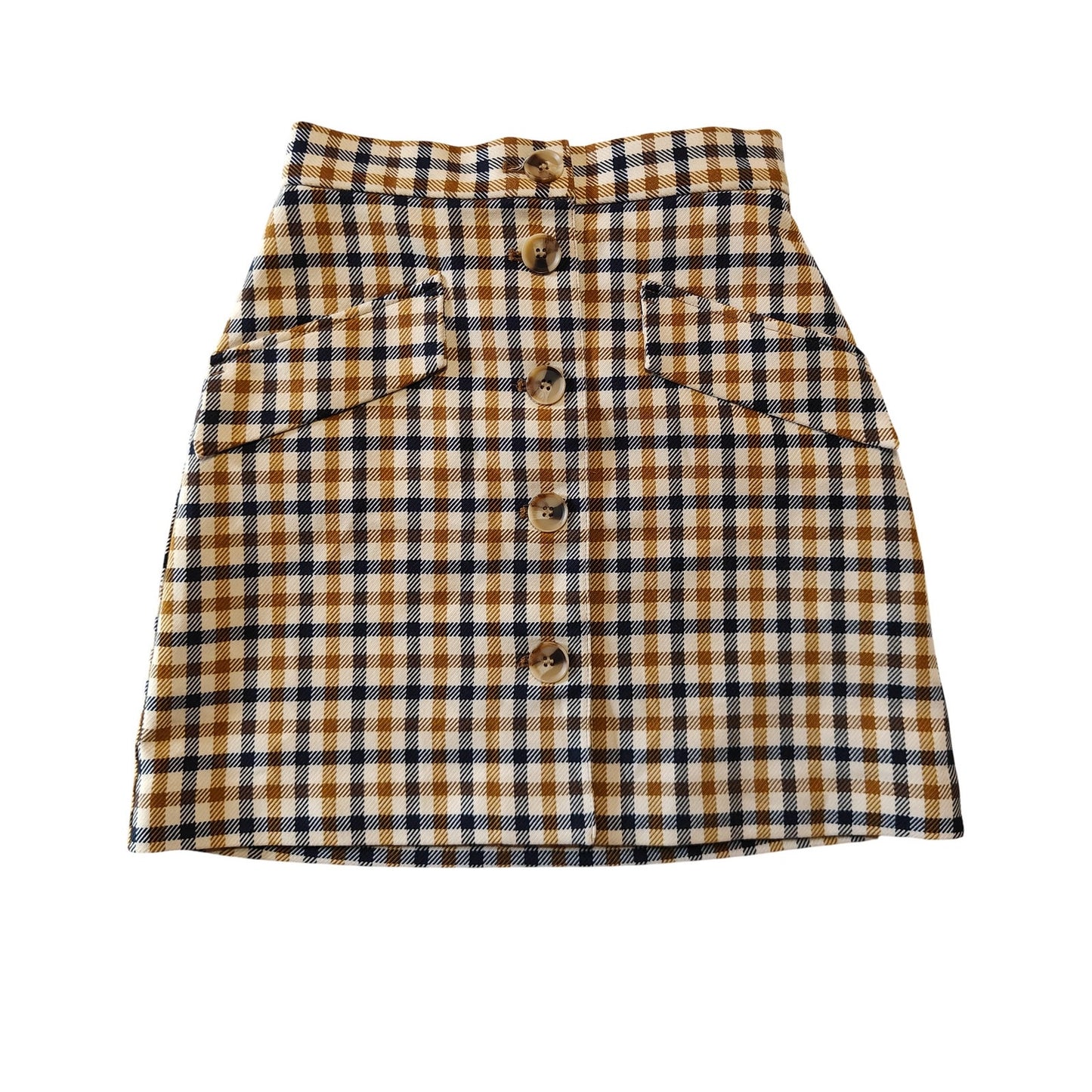 Brown Plaid Button Front Mini Skirt