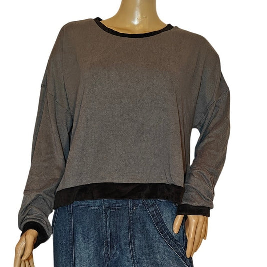 Gray and Black Long Sleeve Top
