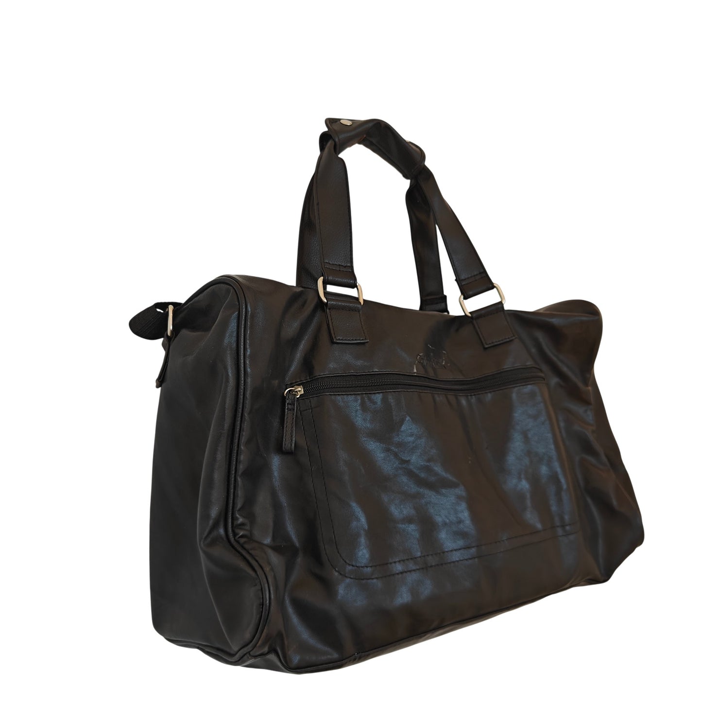 Black Faux Leather Weekender Travel Bag