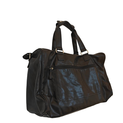 Black Faux Leather Weekender Travel Bag