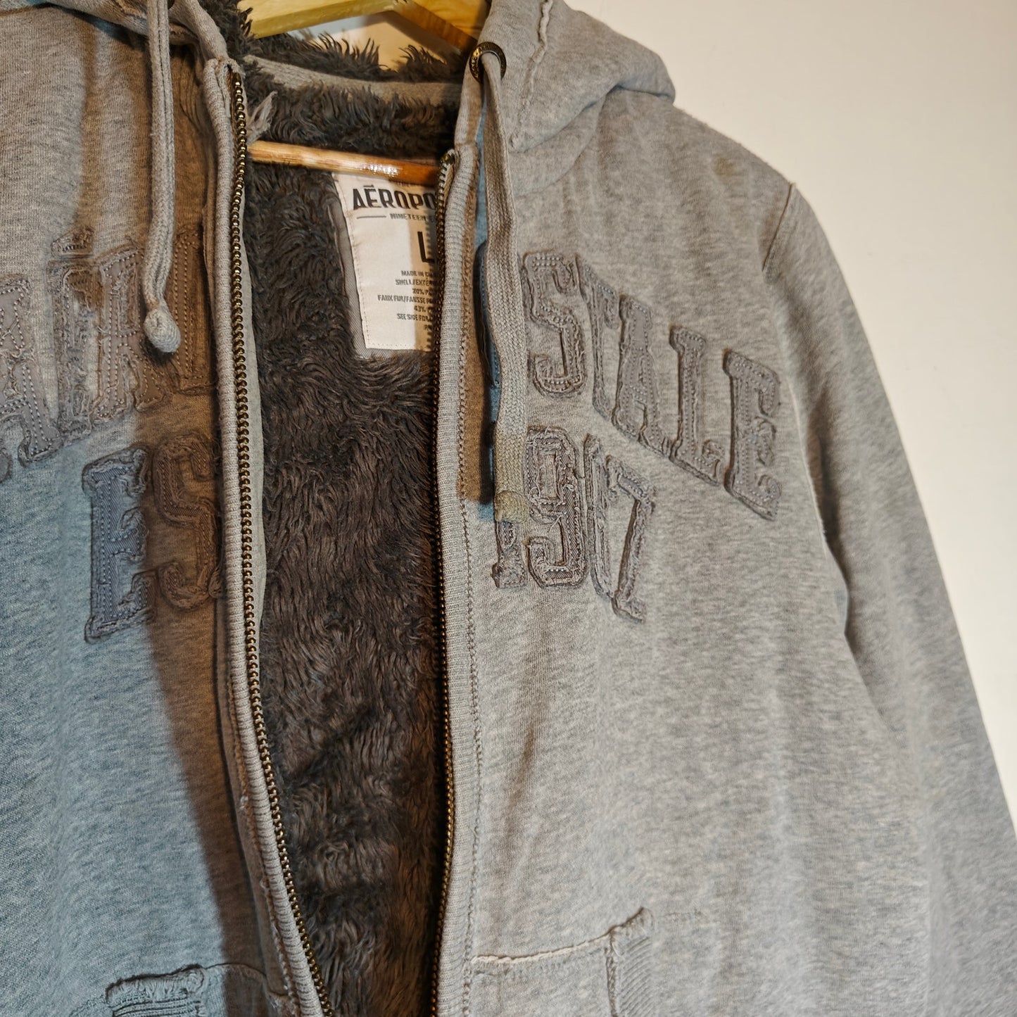 Gray Sherpa Lined Zip-Up Logo Hoodie