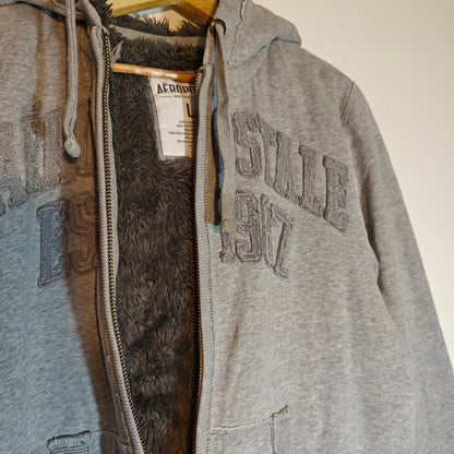 Gray Sherpa Lined Zip-Up Logo Hoodie