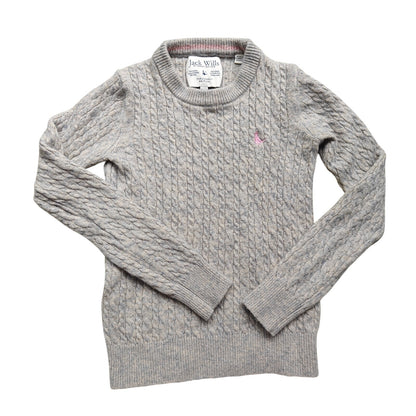 Gray Cable Knit Wool Crewneck Sweater