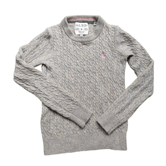 Gray Cable Knit Wool Crewneck Sweater