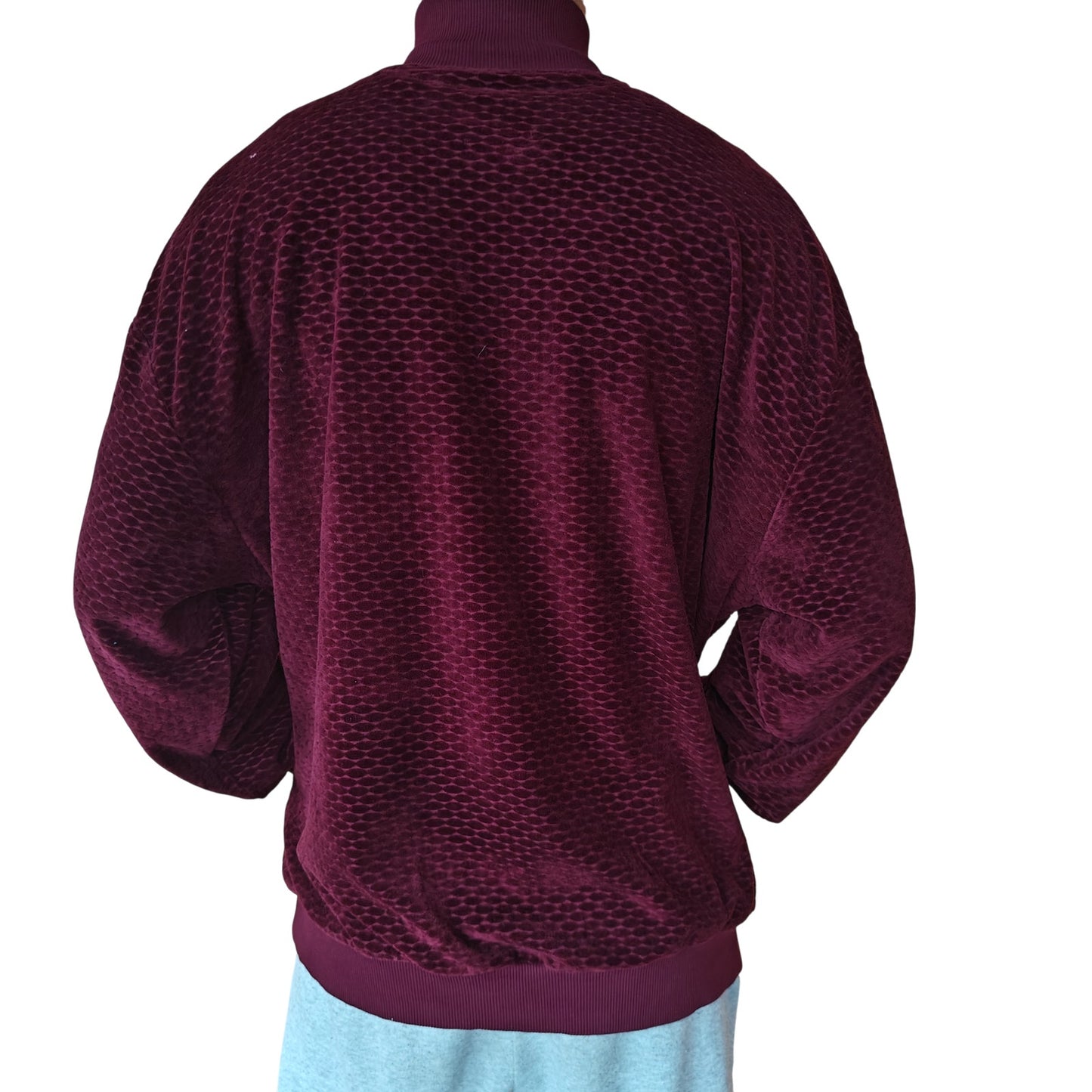 Burgundy Velour Half Zip Pullover Sweatshirt