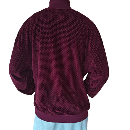 Burgundy Velour Half Zip Pullover Sweatshirt
