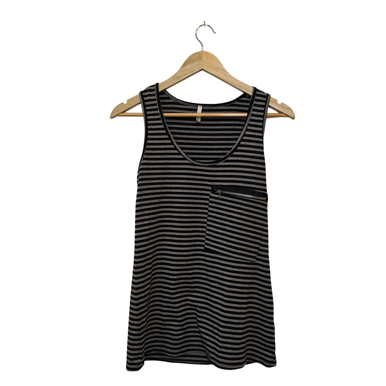 Black and Gray Striped Tank Top with Zip Pocket