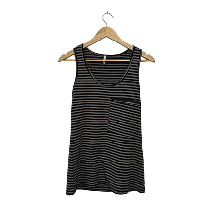 Black and Gray Striped Tank Top with Zip Pocket