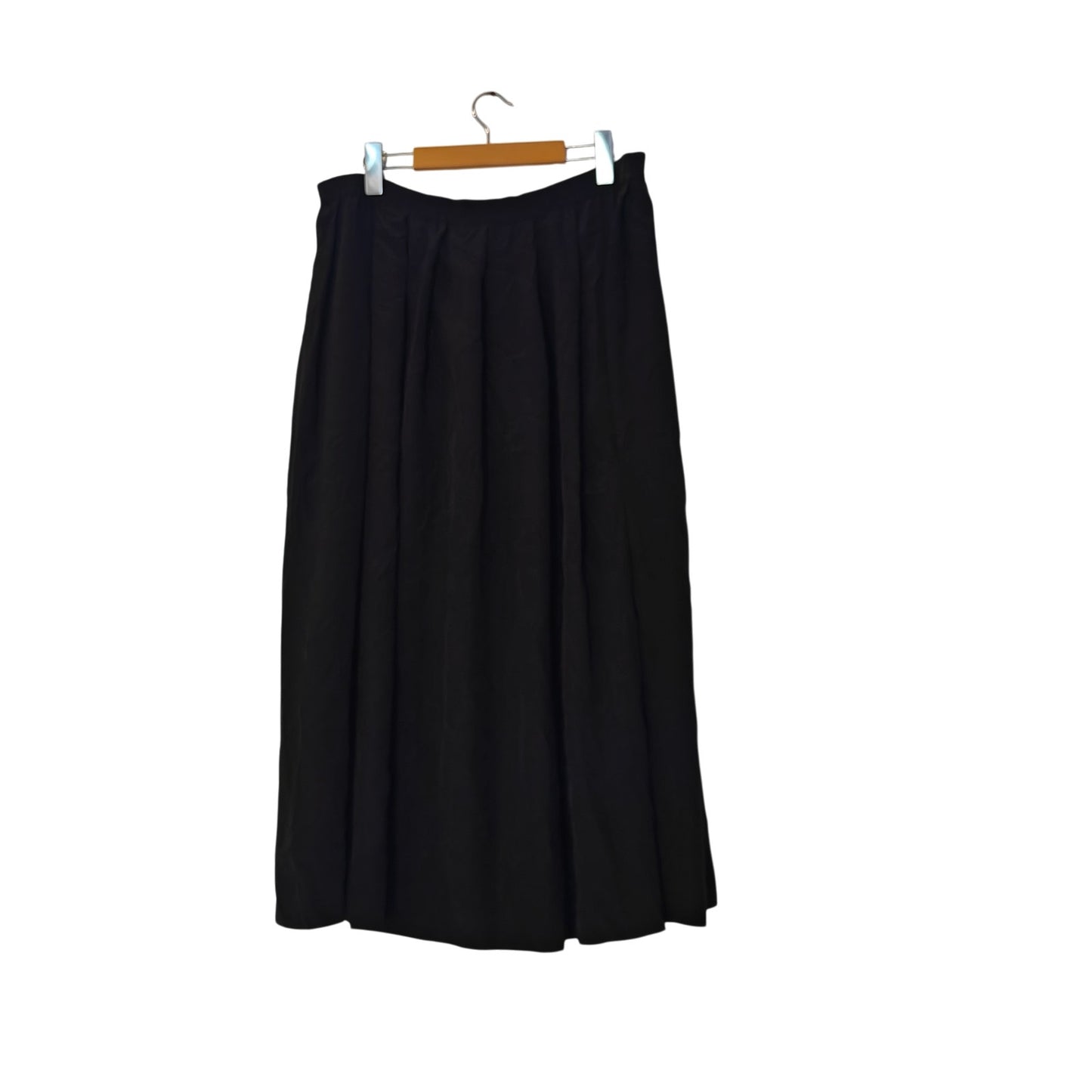 Black Silk Pleated Midi Skirt