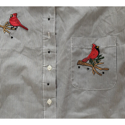 Cardinal Embroidered Striped Button Up Shirt