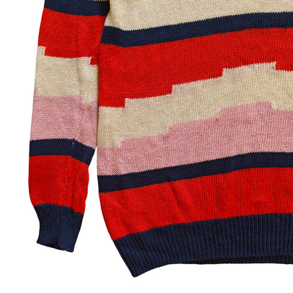 Cream and Red Linen Stripe Sweater
