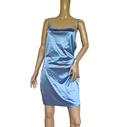 Blue Satin Backless Slip Dress