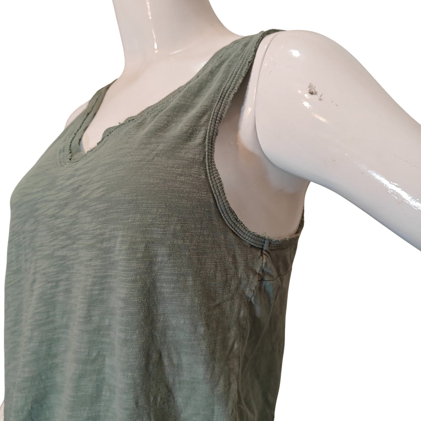 Green Slub V Neck Tank Top