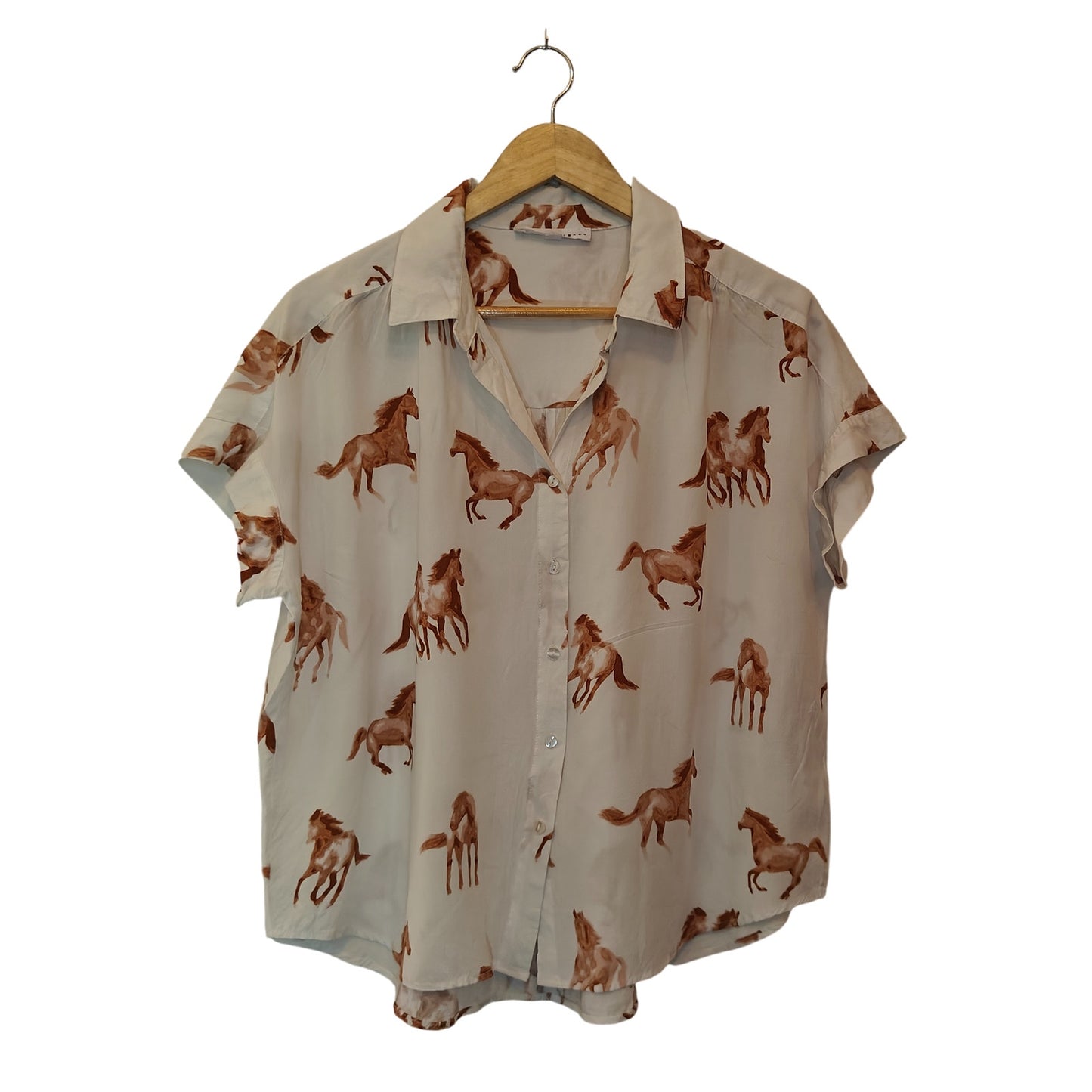 Water Color Horse Print Button Front Blouse