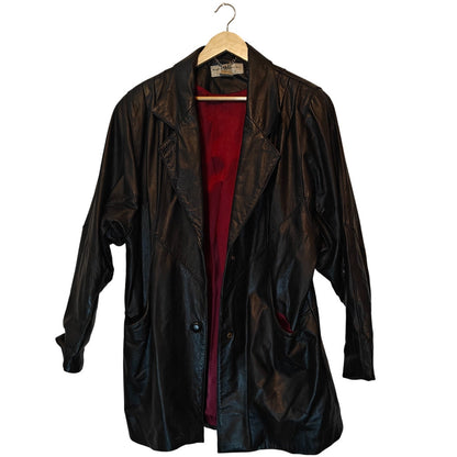 Vintage Black Leather Oversized Coat