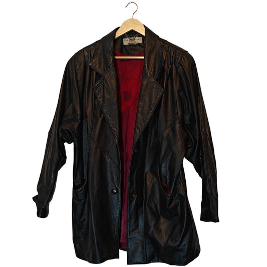 Vintage Black Leather Oversized Coat